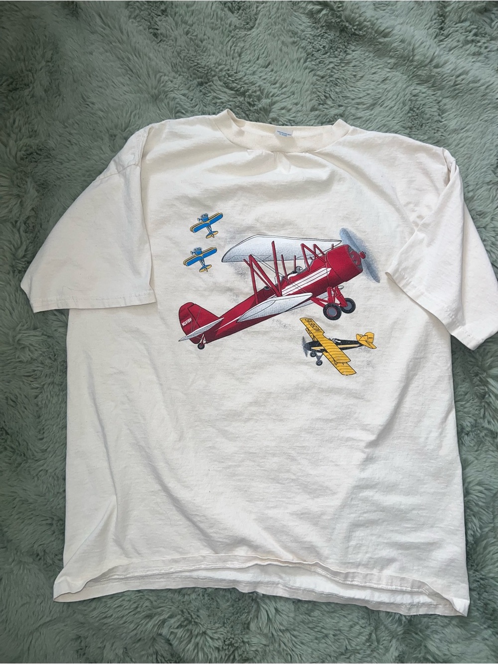 Vintage White T-Shirt with Red Airplane Graphic